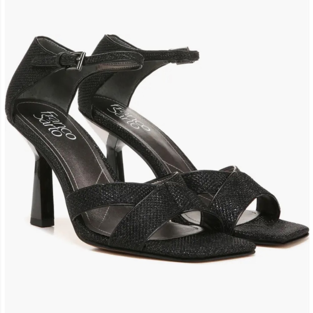 Franco Sarto Rania Black Glittery Ankle Strap Sandals Size 10 & 9.5